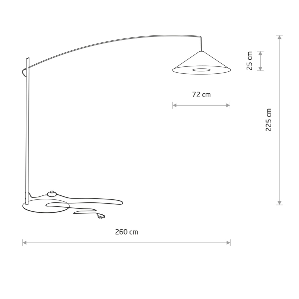 Lampa podłogowa POISE silk gray A E27 wys.240cm dług.260cm przewód 270cm włącznik | 11686