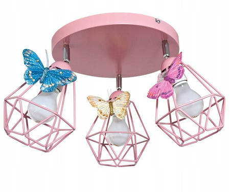 Lampa sufitowa do pokoju dziewczynki różowa Motylek Druciak Loft 3xE27 Led 