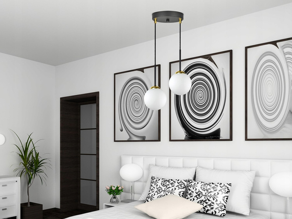 Lampa wisząca czarno-złota mleczne kule 2 źródła światła