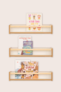 Półka na książki do pokoju dziecięcego zestaw biało- naturalna