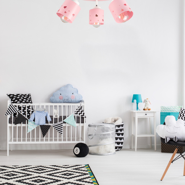 Lampa sufitowa do pokoju dziewczynki różowa w serca 3xE27