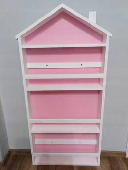 Regał na książki do pokoju dziecka, drewniana półka domek z kominem