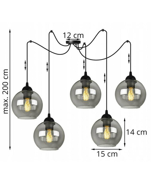 Nowoczesna lampa typu pająk szklane klosze kolory do wyboru.