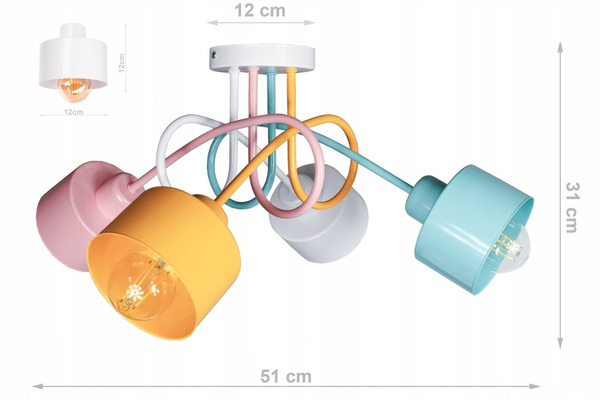 Lampa sufitowa do pokoju dziewczynki pastelowa Zakręcony Kubeczek 4xE27 Led 