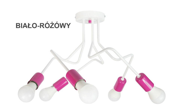 Lampa sufitowa do pokoju dziewczynki biało - różowa  Luna 5 