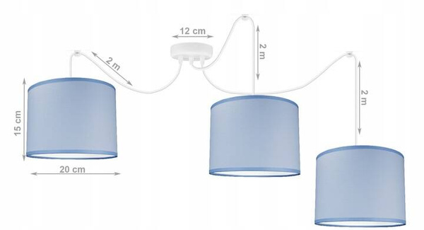 Lampa sufitowa do pokoju chłopca niebieskie abażury nowoczesna Pająk Blue 3xE27