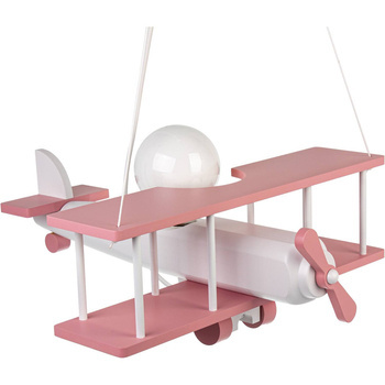 Lampa sufitowa do pokoju dziewczynki samolot drewniany biało - różowy duży 1xE27 Led