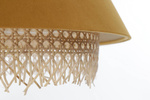 Lampa w stylu Boho podwójny abażur welur i naturalny rattan żółta 