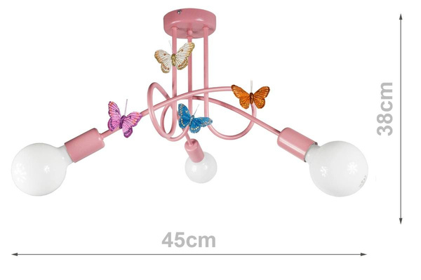 Lampa sufitowa dla dziewczynki różowa 3-punktowa Tęczowy Zawijas 3xE27 Led 