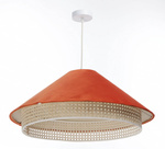Lampa w stylu Boho podwójny abażur welur i naturalny rattan pomarańczowa 