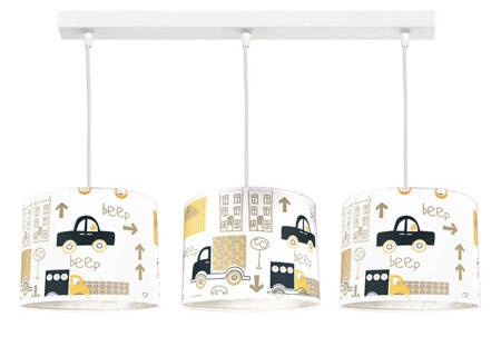 Lampa sufitowa do pokoju chłopca w Autka żółte 3 punktowa