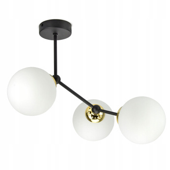 Lampa sufitowa czarno-złota mleczne kule 3 źródła światła