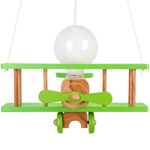 Lampa sufitowa do pokoju dziecka samolot drewniany mały naturalno- zielony LED