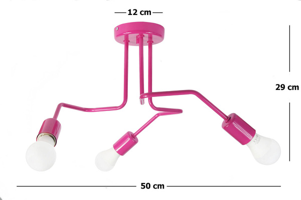 Lampa sufitowa do pokoju dziewczynki potrójna różowa w stylu loft Vanessa 3xE27