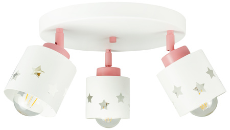 Lampa sufitowa do pokoju dziewczynki biało - różowa w gwiazdki 3xE27 led
