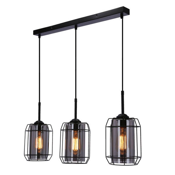 JONERA LAMPA WISZĄCA CZARNY 3X40 E27 KLOSZ DYMIONY