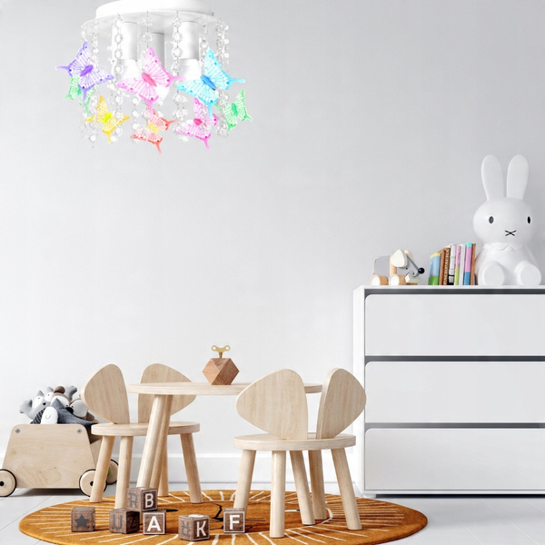 Lampa sufitowa do pokoju dziewczynki biała Motylki 3xE27