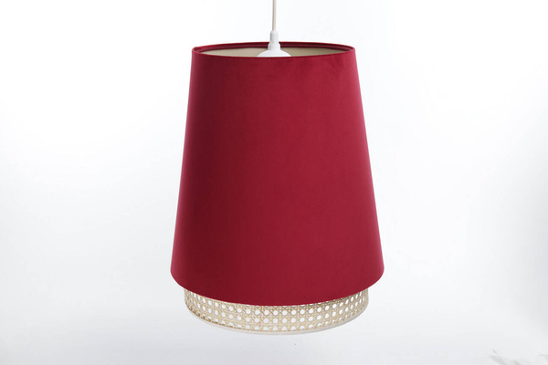 Lampa w stylu Boho podwójny abażur welur i naturalny rattan czerwona 