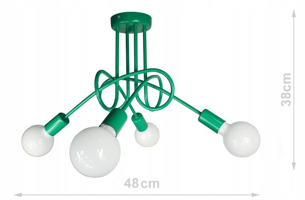 Lampa sufitowa do pokoju dziecka zielona Tęczowy Zawijas 4xE27 Led 