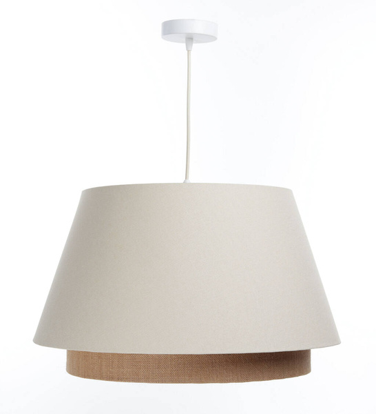 Lampa w stylu Boho podwójny abażur welur i naturalna juta kremowa 