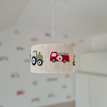 Lampa do pokoju chłopca w stylu Boho Koparka & Traktor & Straż