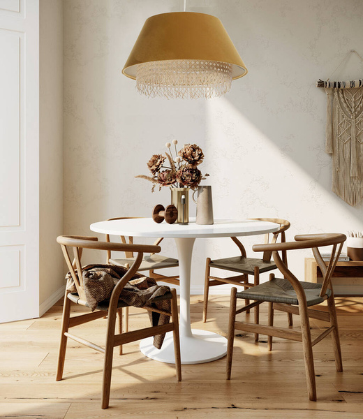 Lampa w stylu Boho podwójny abażur welur i naturalny rattan żółta 