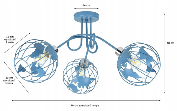 Lampa sufitowa do pokoju młodzieżowego nowoczesna Zakręcony Globus 3xE27 Led