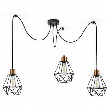 Nowoczesna lampa wisząca typu pająk czaro -miedziana loft