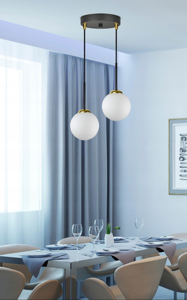 Lampa wisząca czarno-złota mleczne kule 2 źródła światła