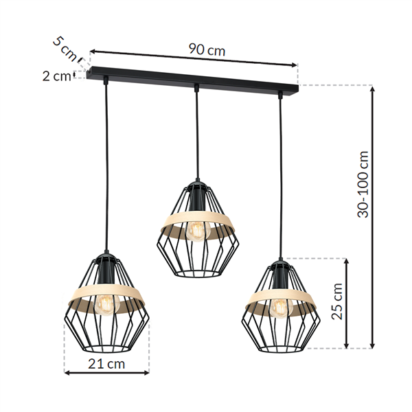 Lampa wisząca INDUSTRIALNA CLIFF BLACK 3xE27 MLP5525