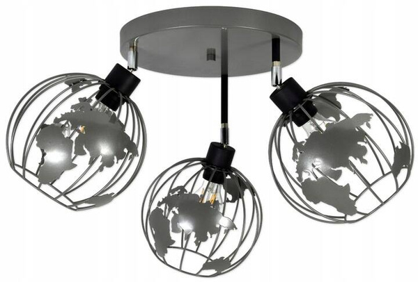 Lampa sufitowa do pokoju młodzieżowego szara Zakręcony Globus 3xE27 Led