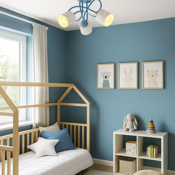 Lampa sufitowa do pokoju dziecka niebiesko-biała SERCA LOFT 3xE27