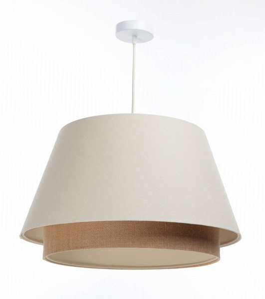 Lampa w stylu Boho podwójny abażur welur i naturalna juta kremowa 
