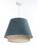 Lampa w stylu Boho podwójny abażur welur i naturalny rattan morska