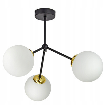 Lampa sufitowa czarno-złota mleczne kule 2 źródła światła