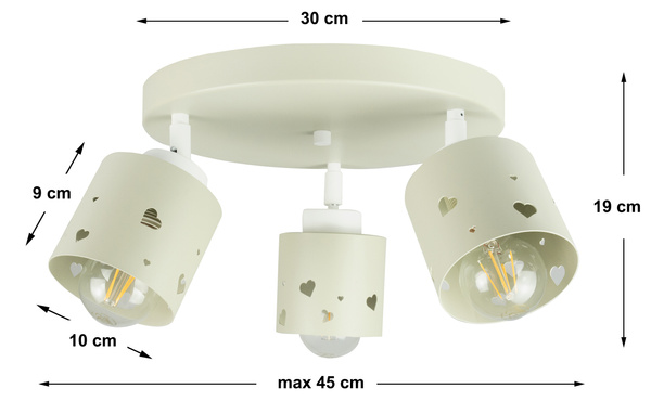 Lampa sufitowa do pokoju dziecka beżowa w serca 3xE27