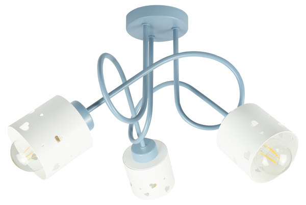 Lampa sufitowa do pokoju dziecka niebiesko-biała SERCA LOFT 3xE27