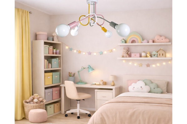 Lampa sufitowa do pokoju dziewczynki pastelowa Tęczowy Zawijas 4xE27 Led 