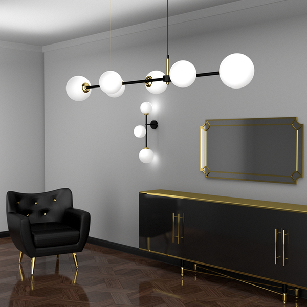 Lampa wisząca POP, MLP7846, czarny/złoty/biały, 6x40W E14