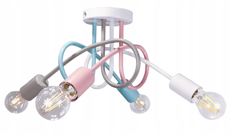 Lampa sufitowa do pokoju dziewczynki pastelowa Tęczowy Zawijas 4xE27 Led