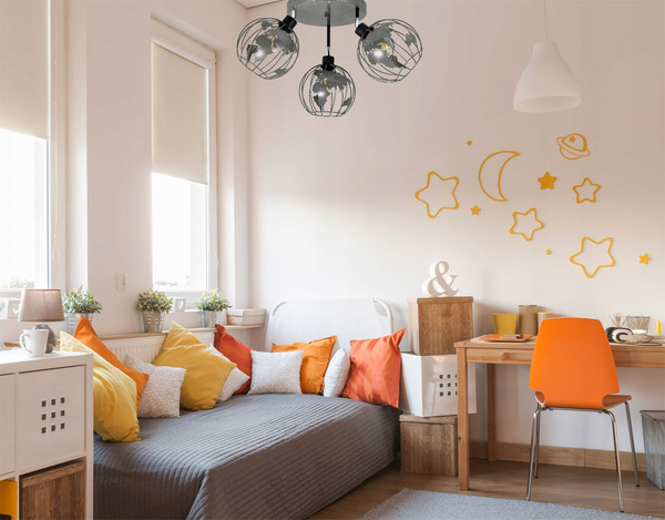 Lampa sufitowa do pokoju młodzieżowego szara Zakręcony Globus 3xE27 Led