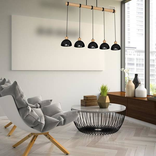 Lampa wisząca ERIK, MLP7227, czarny/drewno, 5x60W E27