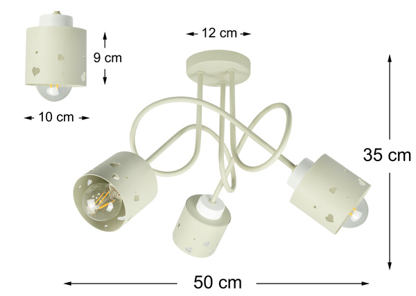 Lampa sufitowa do pokoju dziecka beżowa w serca 3xE27 Loft