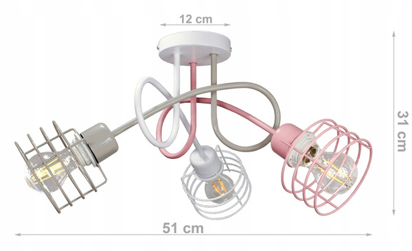 Lampa sufitowa do pokoju dziewczynki pastelowa  Zakręcony Koszyczek 3xE27 Led