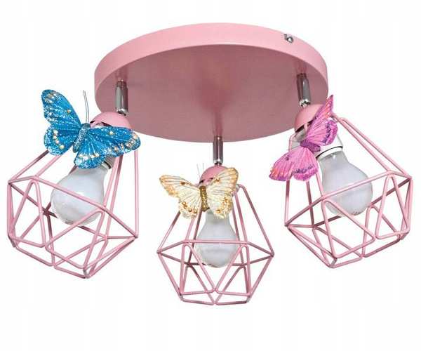 Lampa sufitowa do pokoju dziewczynki różowa Motylek Druciak Loft 3xE27 Led 