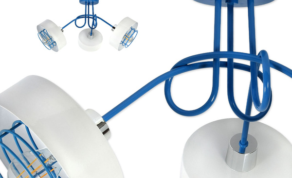 Lampa sufitowa do pokoju młodzieżowego niebiesko- biała Edison Koszyk Loft