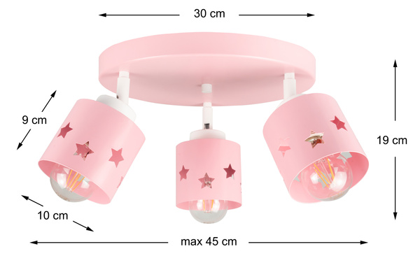 Lampa sufitowa do pokoju dziewczynki różowa w gwiazdki 3xE27