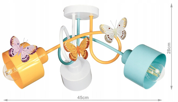 Lampa sufitowa do pokoju dziewczynki z motylkami Zakręcony Kubeczek 3xE27 Led 