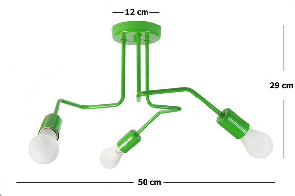 Lampa sufitowa do pokoju dziecka zielona 3-punktowa w stylu loft Vanessa 3xE27