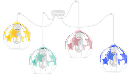 Lampa sufitowa do pokoju dziecięcego kolorowa pająk regulowana Gwiazdki Kule 4xE27